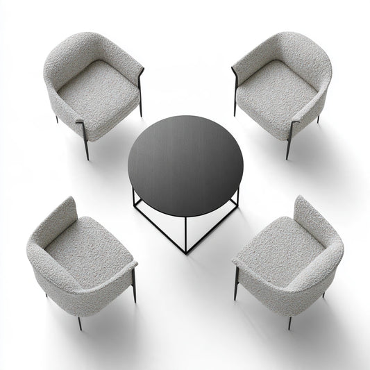 Modern five-piece gray dining set with table and chairs from mirrorandmist, shown from a high-angle studio shot.