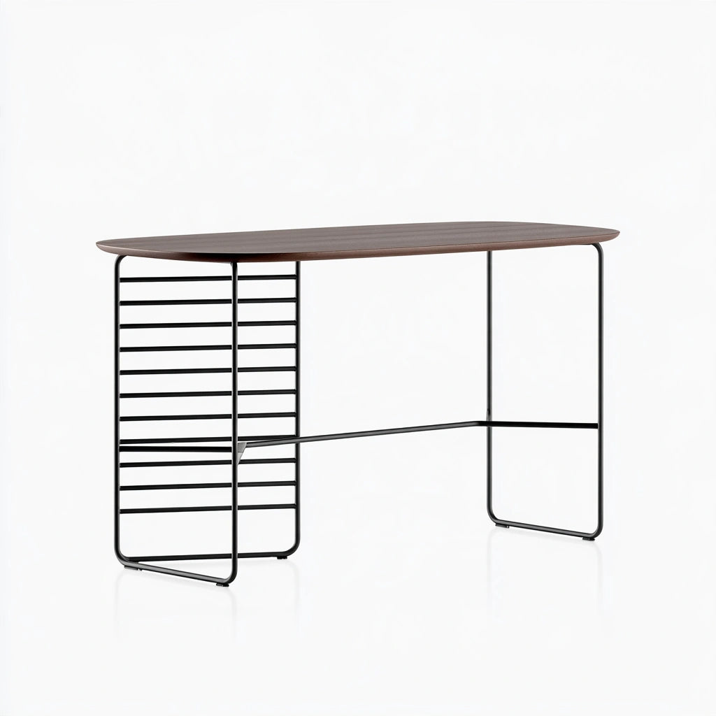 Rustic grey multifunctional bar table by MirrorandMist, shown from a high-angle studio shot, highlighting its versatile design.