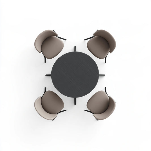 Contemporary gray five-piece dining set with table and chairs from mirrorandmist, viewed from a high angle.