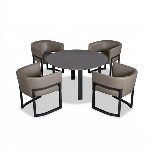Contemporary gray five-piece dining set with table and chairs from MirrorandMist, viewed from a high angle.