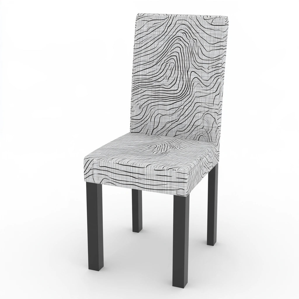 Mirrorandmist gray high-back dining chair with abstract patterned upholstery, showcasing its stylish design and comfortable seating.