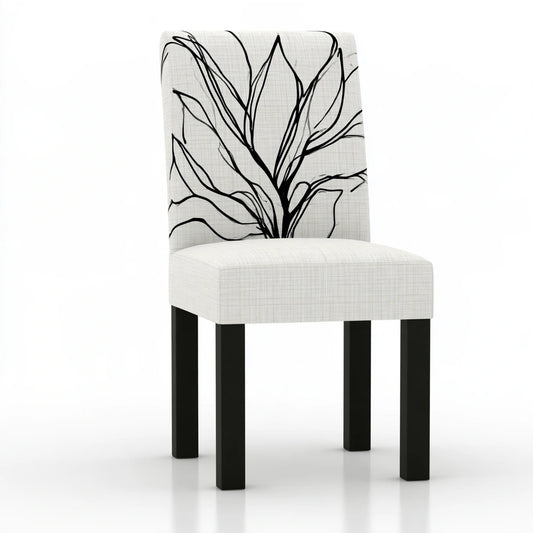 Mirrorandmist high-back dining chair with abstract patterned gray upholstery, showcasing a stylish, modern kitchen or dining room seat.